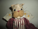 Christmas Cat Angel Wings OOAK Handmade Fabric Wooden Figurine 12 Inches Tall