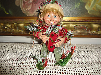Bombay Company Smiling ELF DOLL Red Ornament Poseable Figure 11 inch RETIRED
