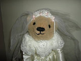 Franklin Mint Edwina Wedding Bride Bridal Bear Satin Lace Gown 18in. Garter Ring