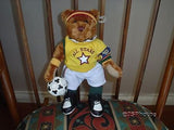 Pickford Bears Jet in Soccer Outfit Brass Button Sports Bear Brown 11 Inch