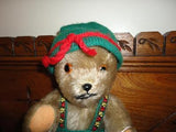 Old Antique German Mohair Jointed Bear Brown 9.5 Inch Knitted Outfit