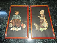 Dutch Artist Jan Wijga Set of 2 Antique Art Prints Girl with Cat & Boy w Duck