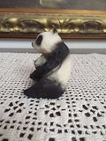 PANDA Mother Holding Baby Resin Carved Statue Figurine Glass Eyes 3" Handpainted
