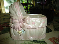 Vintage RUBENS Made Japan Baby Bassinet Cradle Porcelain Planter Ornament 603