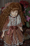 Vintage Germany Porcelain Doll Rose Velvet Dress 41 CM