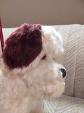 Antique Silk Plush Stuffed Terrier Dog on Wheels Metal Push Toy 18 inch
