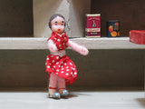 Antique 1950s Wooden Dutch Grocery Store with Dolls 18 Inch Gray Red