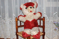 Antique 1930s Germany Red Panda Bear Red White Silk Plush LARGE 30 inch 76cm
