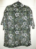Mens Short Sleeve Hawaiian Flowered Blue Grey Shirt L Shiny Soft Polyester New