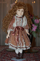 Vintage Germany Porcelain Doll Rose Velvet Dress 41 CM