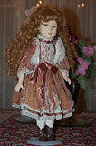 Vintage Germany Porcelain Doll Rose Velvet Dress 41 CM
