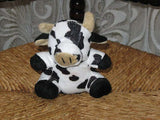 Various Set of 3 Plush Cows Sitting Standing & Handpuppet with Shamrock