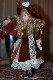 Germany Porcelain Doll Copper Brown Velvet Dress 40 CM