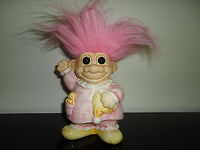 Russ Berrie Porcelain TROLL BANK Little Girl Pink Hair with Bear NEW Condition