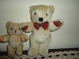2 Vintage Classic Jointed Teddy Bears Plush Beige 5 and 7.5 inch Felt Plaid Paws
