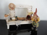 Stone Garden Bench with Gnome Elf Girl Set Figurines Stunning Decorative Set