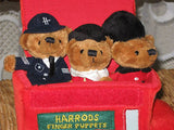 Harrods 3 BEAR FINGER PUPPETS & London Bus w Story Book ALL TAGS