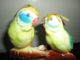 Vintage Japan Porcelain Feather Budgerigar Parakeets Birds Figurine RARE 7 inch