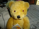 Dean's Rag Book UK London Gold Mohair Trad. Teddy Bear in Pouch Bell in Ear