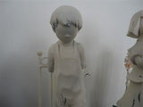 Distressed Painted Boy and Girl Statues Set RARE Wood & Metal 8 inch
