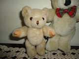 2 Vintage Classic Jointed Teddy Bears Plush Beige 5 and 7.5 inch Felt Plaid Paws