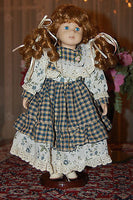 Vintage Germany Porcelain Doll Plaid Floral Dress 38 CM