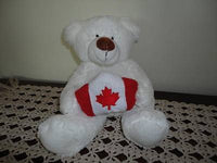 White Teddy Bear Plush Holding Canadian Flag