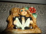 IRISH LEPRECHAUN in Tree Stump Planter Vase Hand Painted Vintage Japan