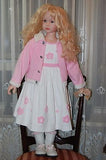 Vinyl Fabric Girl Doll Blonde Hair w Steiff Bear Large 90cm - 35in