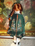 CELTIC Ireland Porcelain DOLL Redhead Velvet Satin Costume Dress 17in. Stand