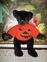 Ganz 1997 HALLOWEEN Black Teddy Bear PUMPKIN CH1924 Jointed w Sweater 14 inch