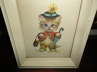 Antique 1956 Donald Art Co NY Print #1809 CAT KITTEN Original Frame