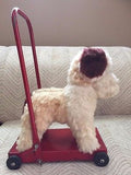 Antique Silk Plush Stuffed Terrier Dog on Wheels Metal Push Toy 18 inch