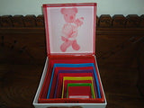 Antique Teddy Bear Picture Blocks Stacking Boxes Artist Sue Coe Faux Mohair