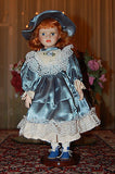 German Porcelain Doll Blue Lace Dress 39 CM Ltd Edition NEW in Box w Certificate