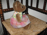 Vintage Little Girl Brown Teddy Bear Holland 1970s Velvety Soft Rare 9 inch
