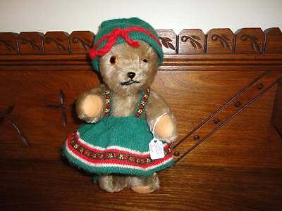Old Antique German Mohair Jointed Bear Brown 9.5 Inch Knitted Outfit