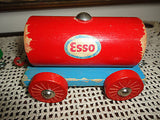 Old Vintage HEROS Western Germany Wooden Toy Train Set 3 Sections ESSO Tanker