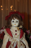 Vintage Germany Vtg Porcelain Doll Red Velvet Dress & Bonnet 41 CM