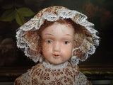 Antique Bisque Doll Marked MS 12 inch Original Clothing Red Hair