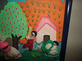 Handmade Folk Art SIERRA 12 Fabric Dolls Village Framed OOAK 19x18 Original 1987