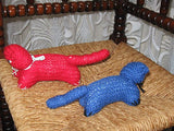 Vintage Lot of 2 Hand Knitted Woolen Cats Red and Blue Europe Made