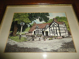 Antique Britain UK Tavern Lithograph THE OLD BULL INKBERROW Artist R.Stanley