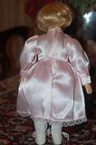 Vintage Porcelain Blonde Doll Pink Satin Dress 9.4  inch