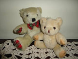 2 Vintage Classic Jointed Teddy Bears Plush Beige 5 and 7.5 inch Felt Plaid Paws