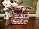 Antique Tricycle with Basket Carrier Wood Wheels Metal Wicker 13 x 7 inch