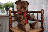 Antique Dutch Dark Brown Humpback Teddy Bear w Tongue 25 Inch Disc Jointed