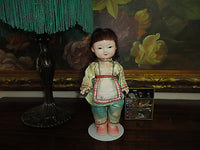 Antique Japan Asian Chinese Celluloid Doll Original Silk Outfit Hand Painted