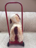 Antique Silk Plush Stuffed Terrier Dog on Wheels Metal Push Toy 18 inch