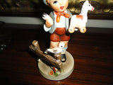 Vintage Giftcraft Made Japan German Boy Porcelain Figure 5 inch Fixing Toy Horse